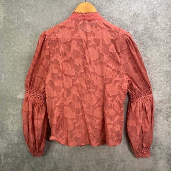 Lace‎ Button Up Shirt Top Women 1XL Puff Sleeve Indie Boho Chic Romantic Renfair - Picture 2 of 14